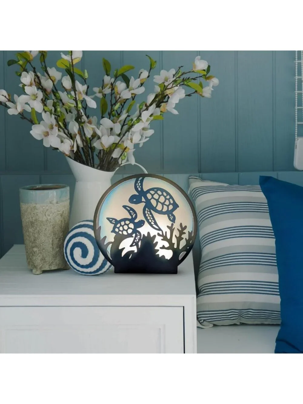 Coastal Sea Turtle Night Light - Nautical Tabletop Lamp for Beach House Decor